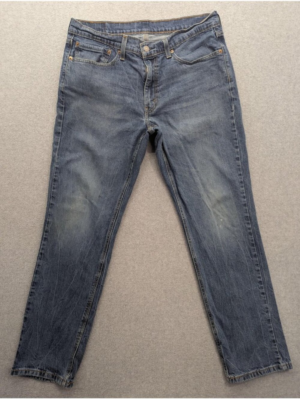 Levis Jeans Mens 34x32 Blue Medium Wash Regular Straight Stretch Zip Fly Denim